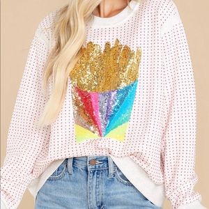 QUEEN OF SPARKLES FUNKY FRY GREY SWEATSHIRT SIZE SMALL